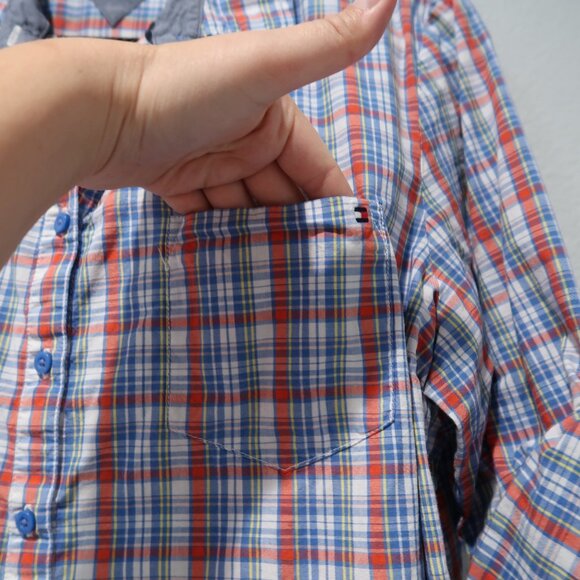 Tommy Hilfiger Womens Plaid 1/2 Button Up Long Sleeve Roll Up 3/4 Sleeve Blouse - Picture 4 of 17